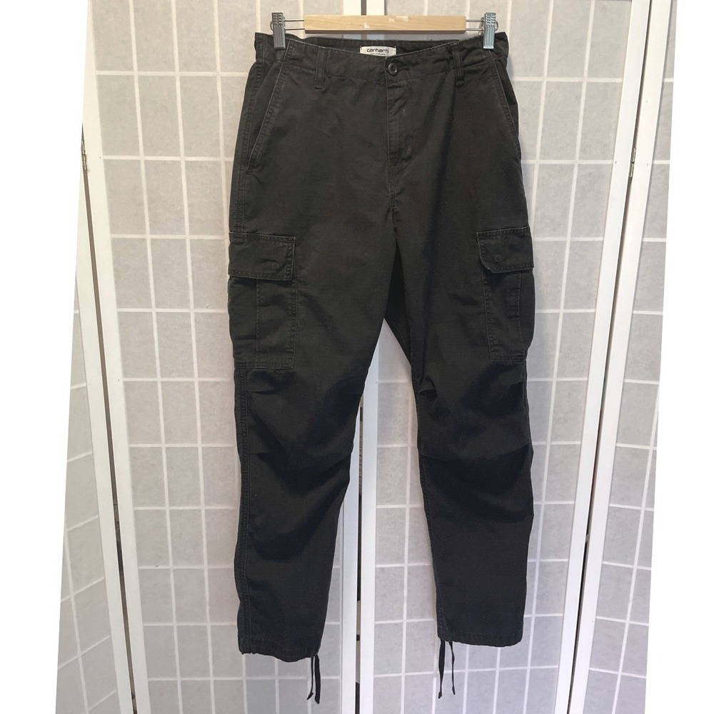 Carhartt WIP W Regular Cargo Pants Black Ripstop Double Knee Utility 100% Cotton